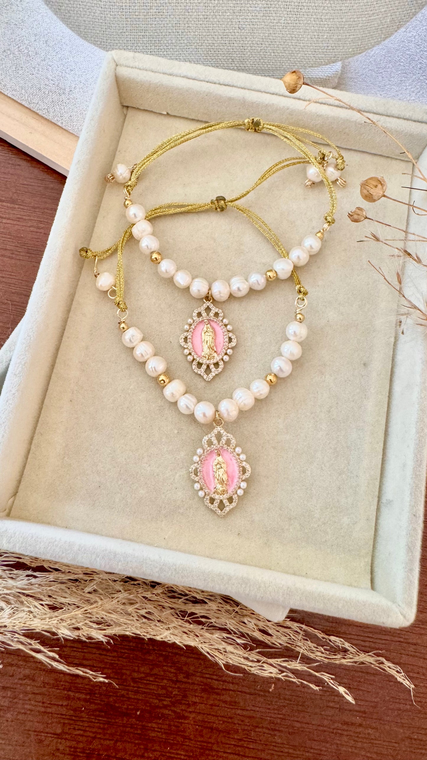 Bracelet freshwater pearl Natural/Pink