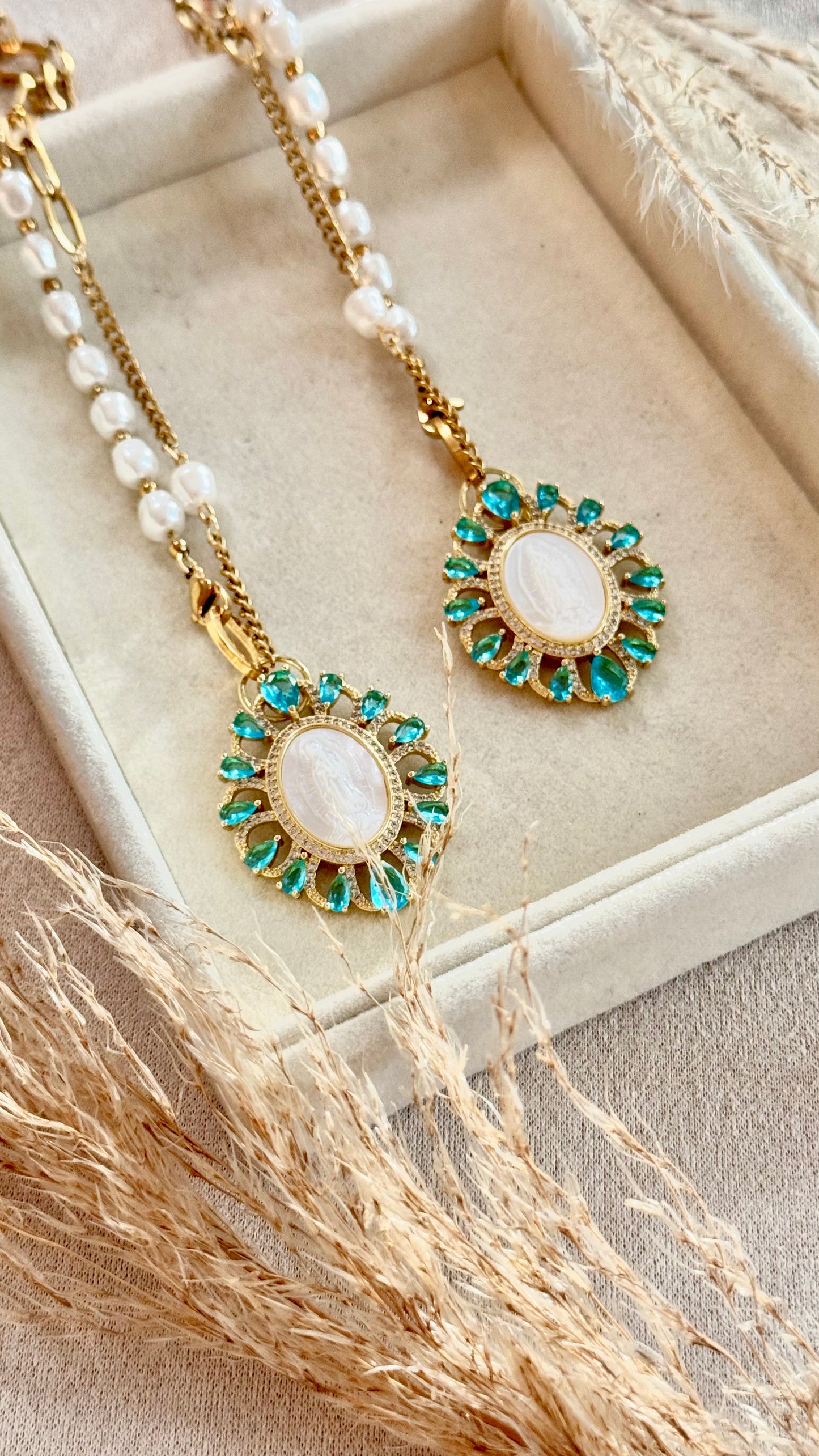 Necklace Virgen de Guadalupe Aqua 1