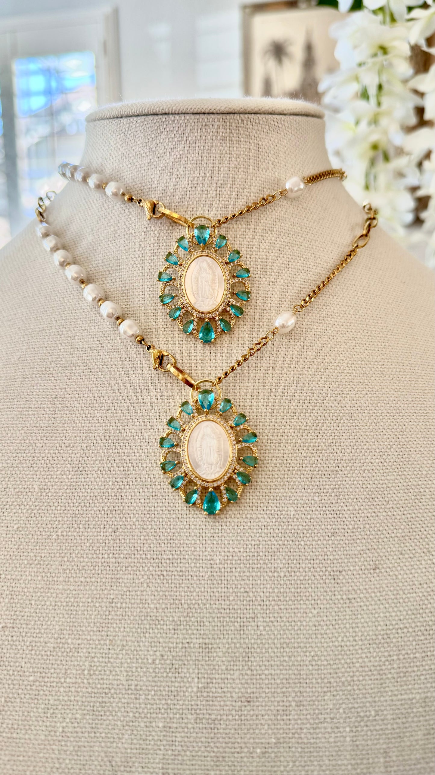 Necklace Virgen de Guadalupe Aqua 1