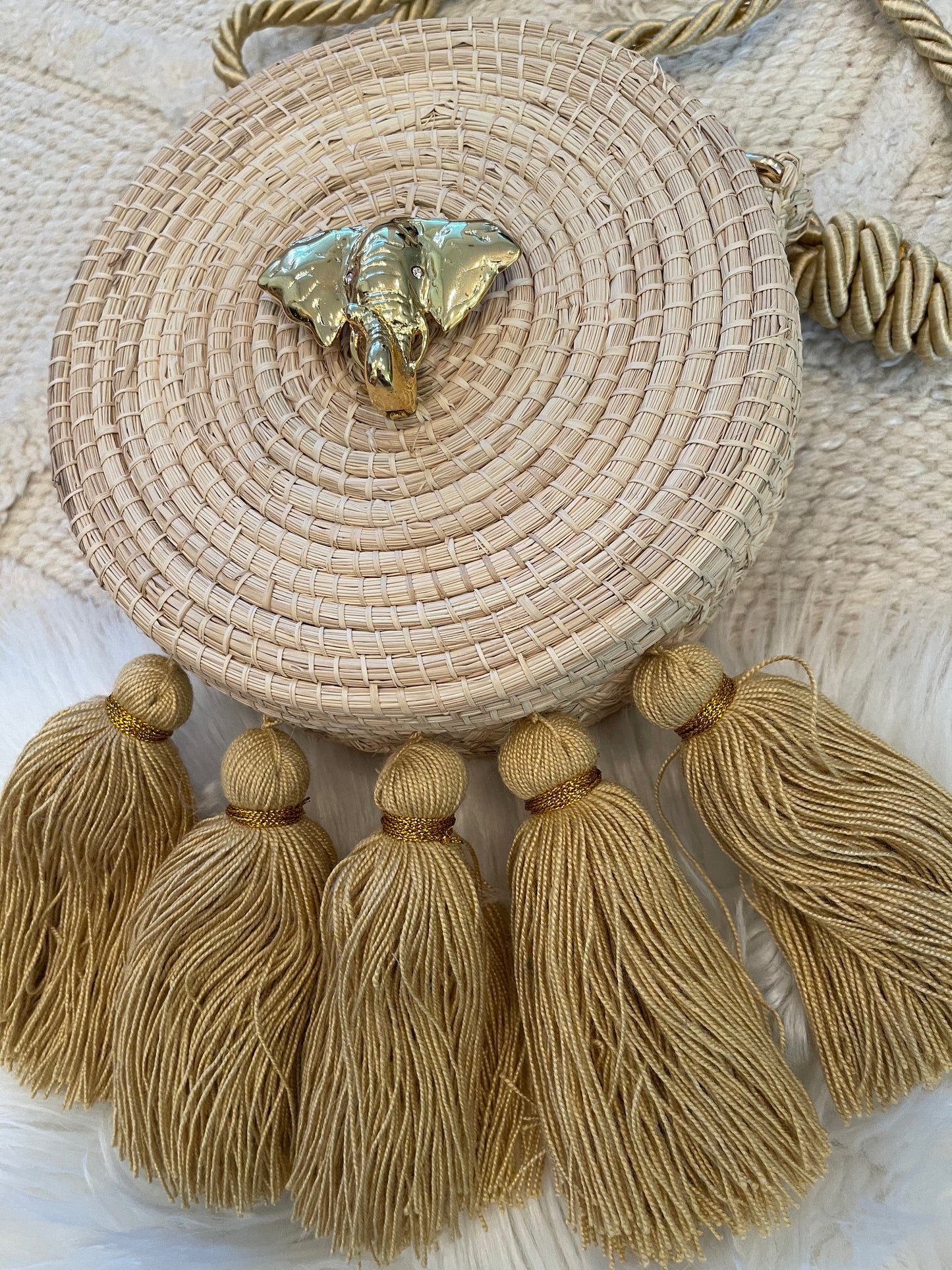 Woven palm bag “Boho light Mocha”