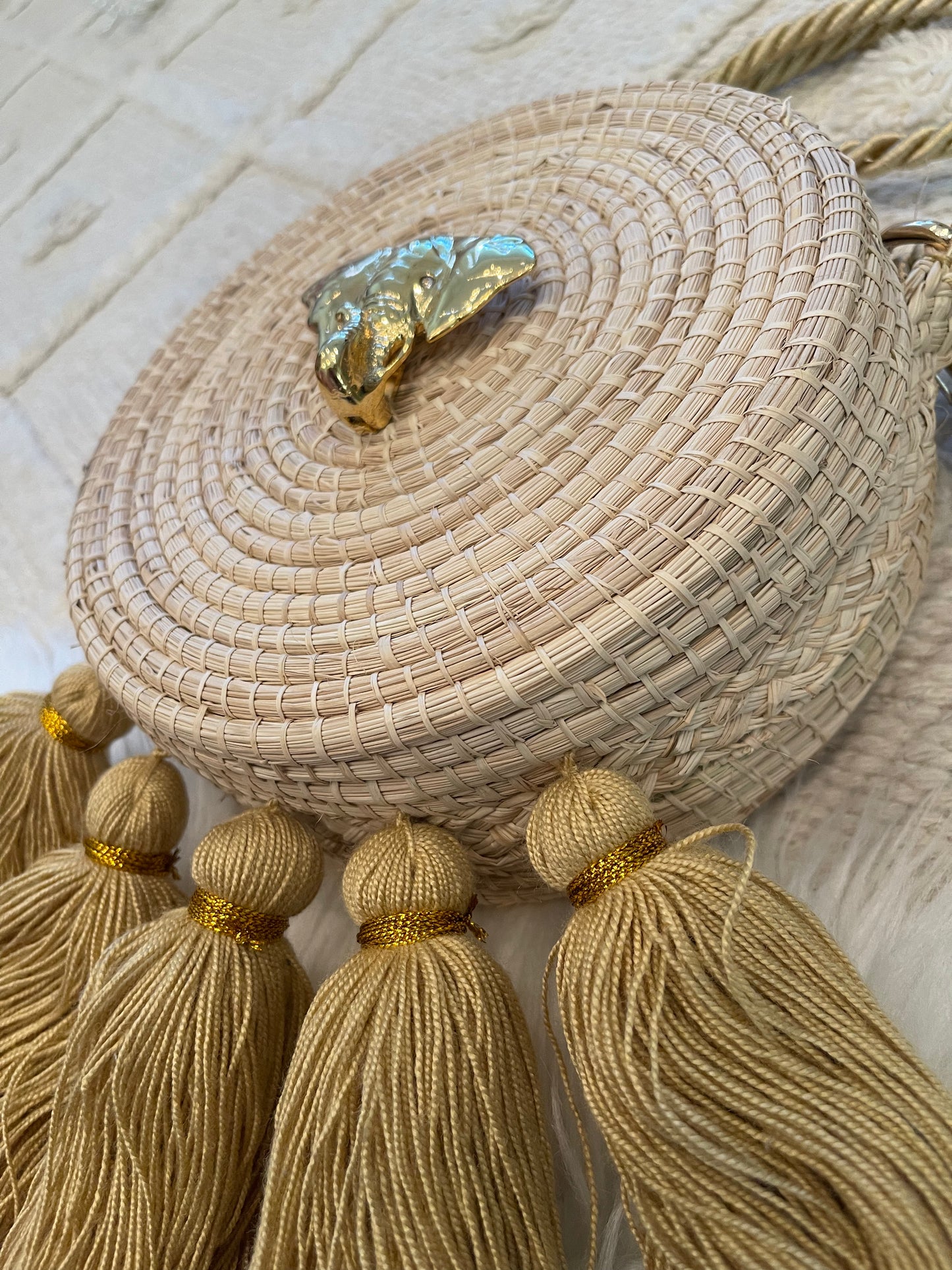 Woven palm bag “Boho light Mocha”