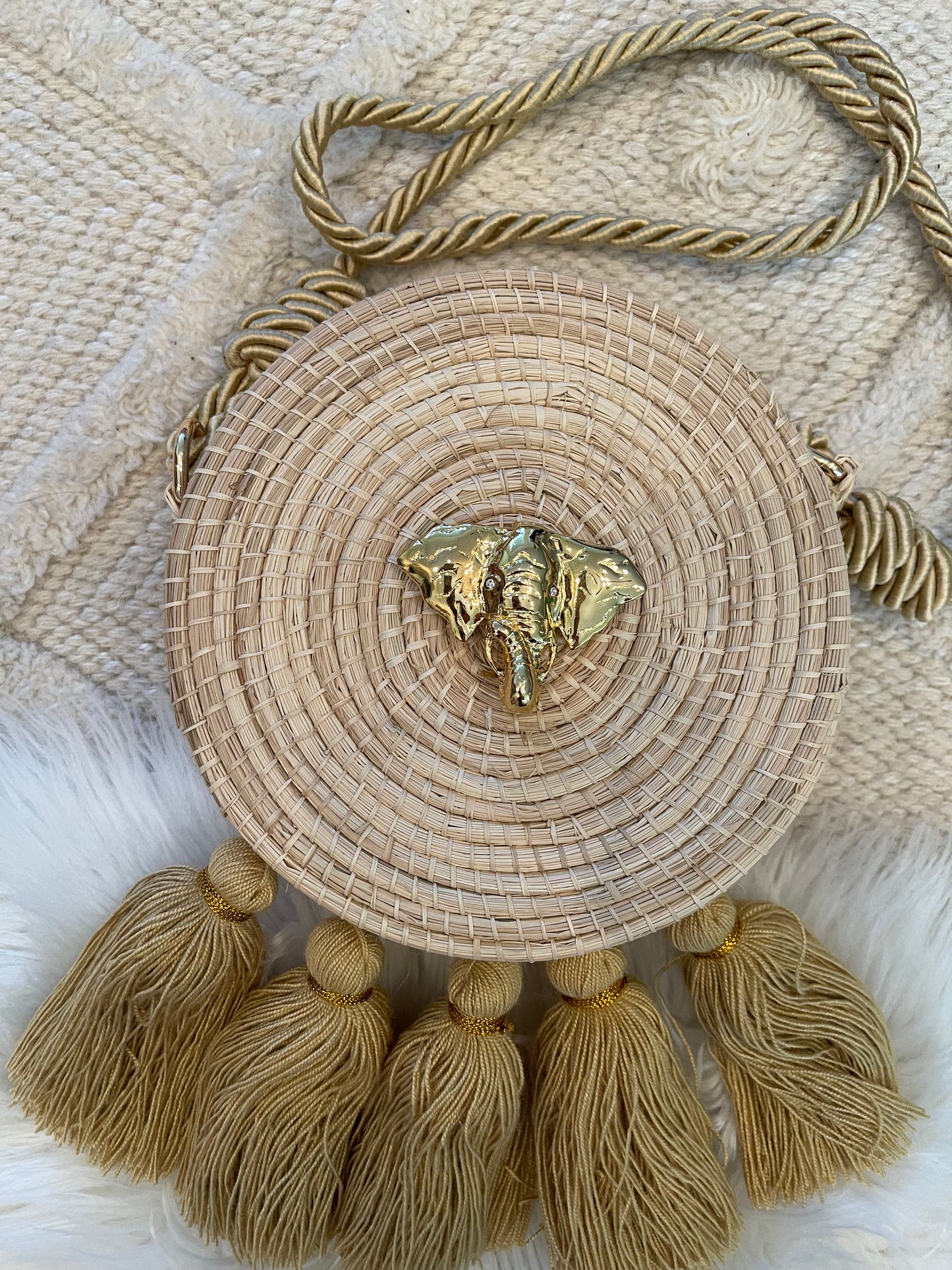 Woven palm bag “Boho light Mocha”