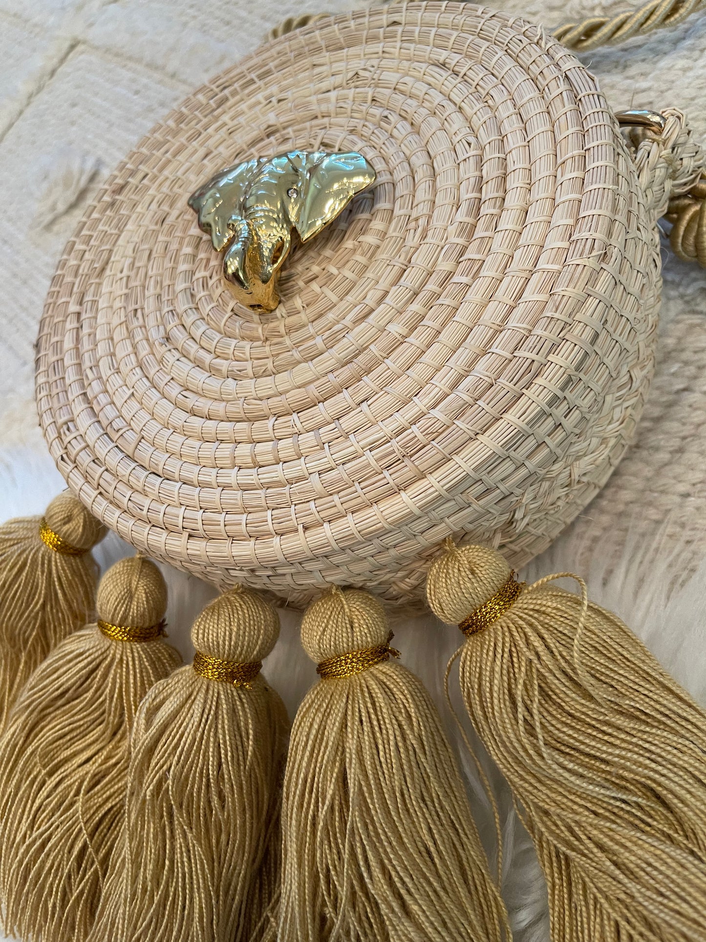 Woven palm bag “Boho light Mocha”