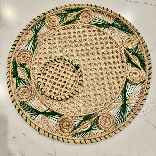 Handwoven Palm Placemat & Coaster Set Evergreen