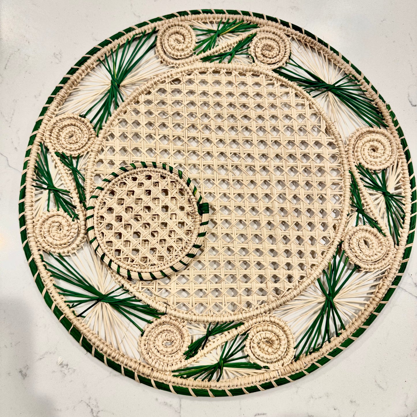 Handwoven Palm Placemat & Coaster Set Evergreen