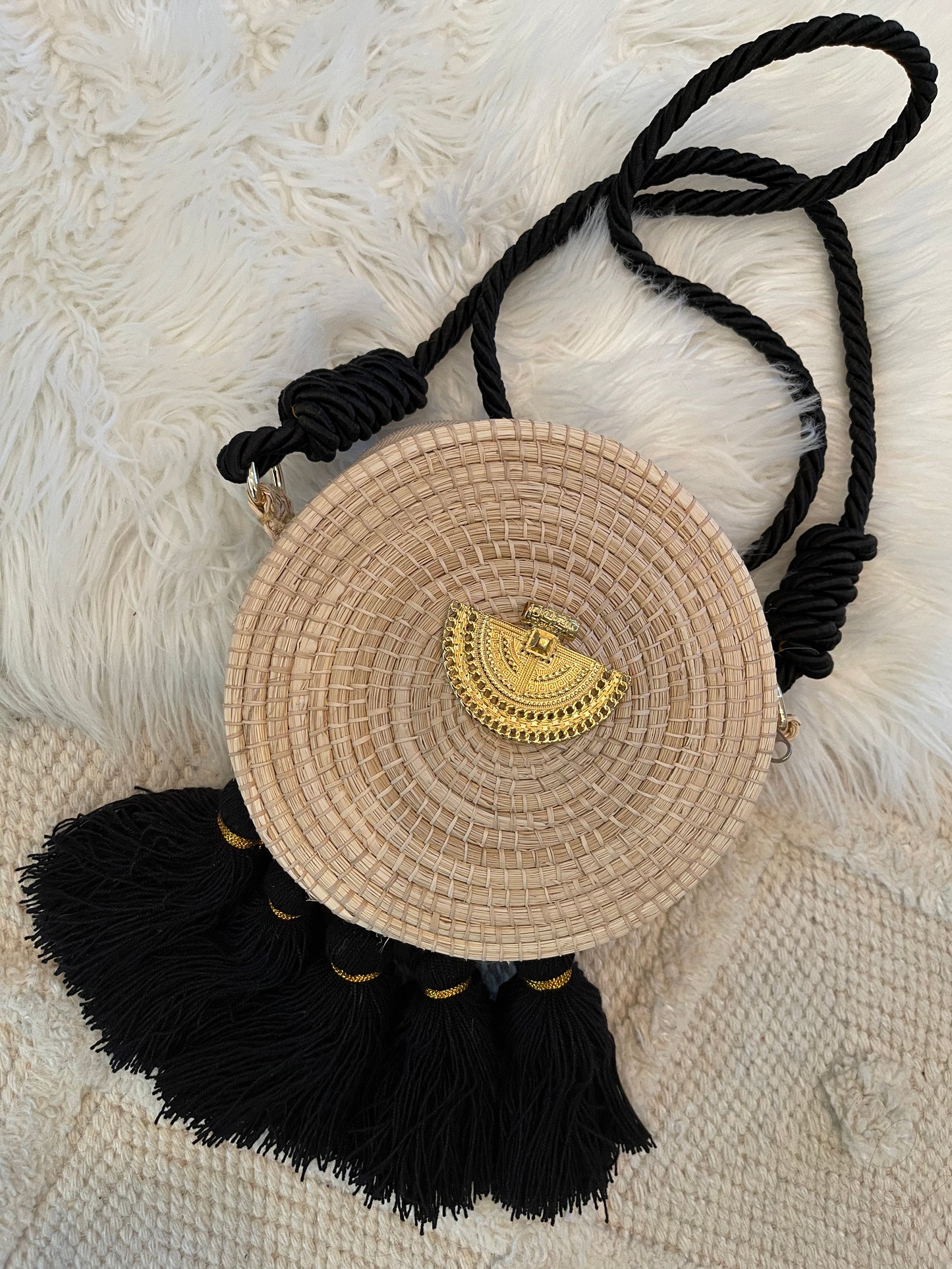 Woven boho Palm Bag “Black”