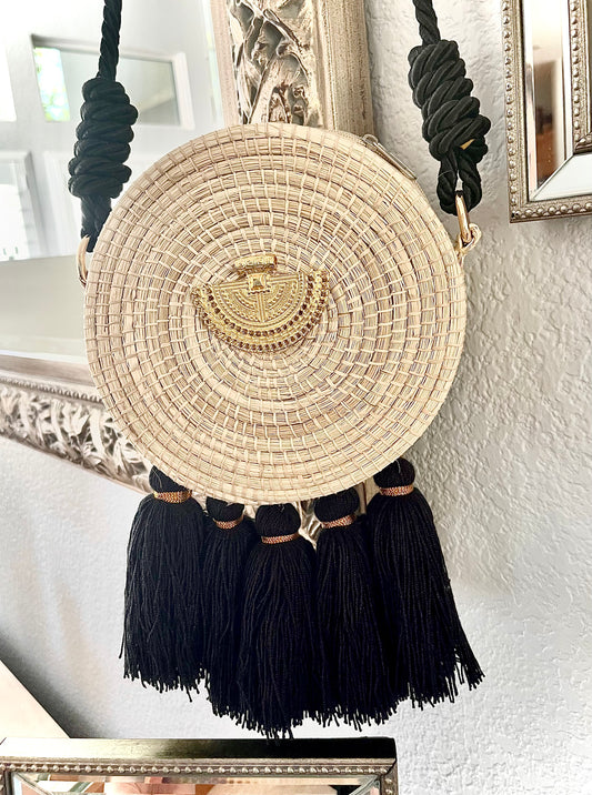 Woven boho Palm Bag “Black”